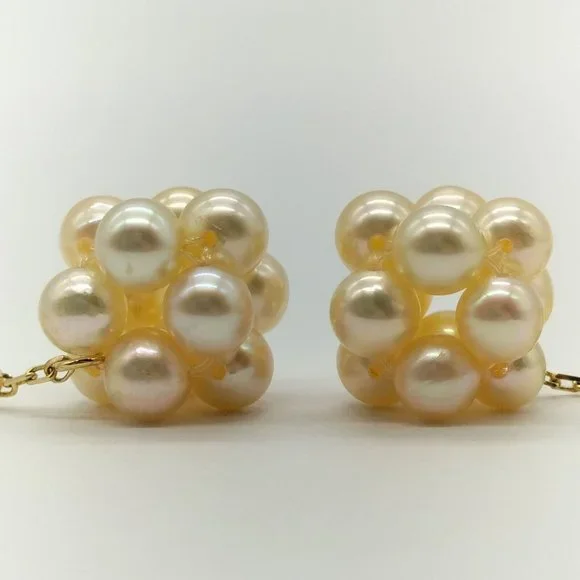 100% Authentic Jewelry Earring 2 set Pearl Yellow Gold - Picture 5 of 9